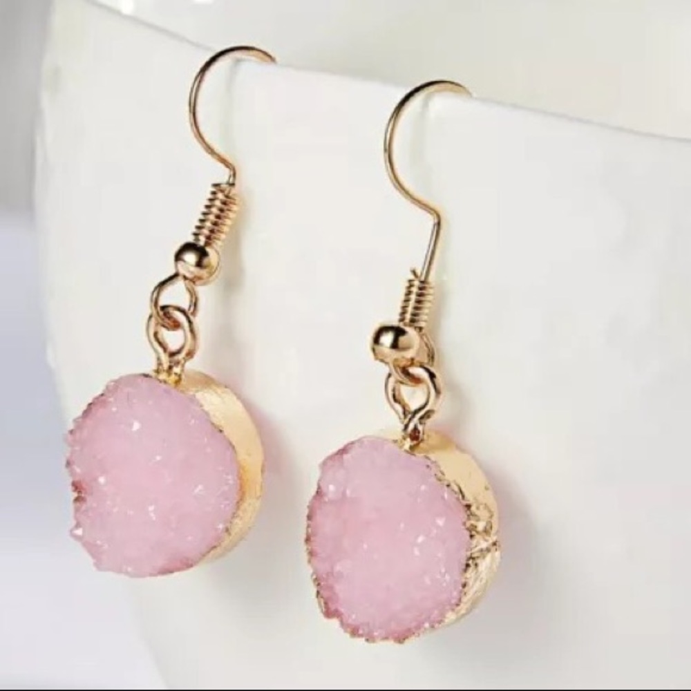 MORE COMING Rose Quartz Druzy Earrings - Picture 3 of 7